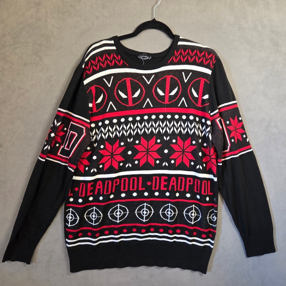 Marvel Deadpool Sweater Men's XL Holiday Ugly Christmas Superhero Geeky